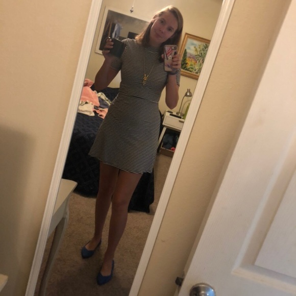 Topshop Stripe Mock-Neck Fit and Flare - Picture 6 of 6